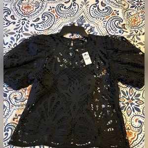 Express Lace Top with Puff Sleeves